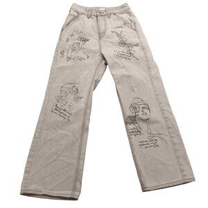 Rare Whoowap Light Gray Illustrated Face Jeans – Size 28